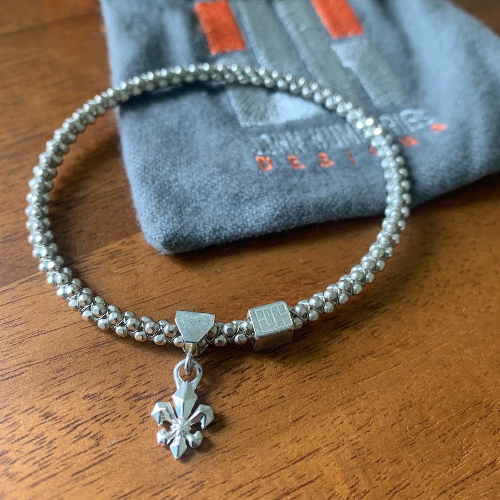 John Humphries (Mignon Faget) Sterling Bangle Bracelet with Fleur de Lis Charm